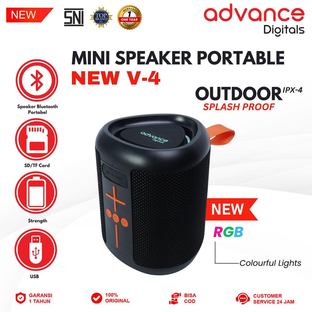 Advance Digitals V-4 Speaker Splash Proof Portable Bass Bluetooth Speaker Garansi 12 Bulan
