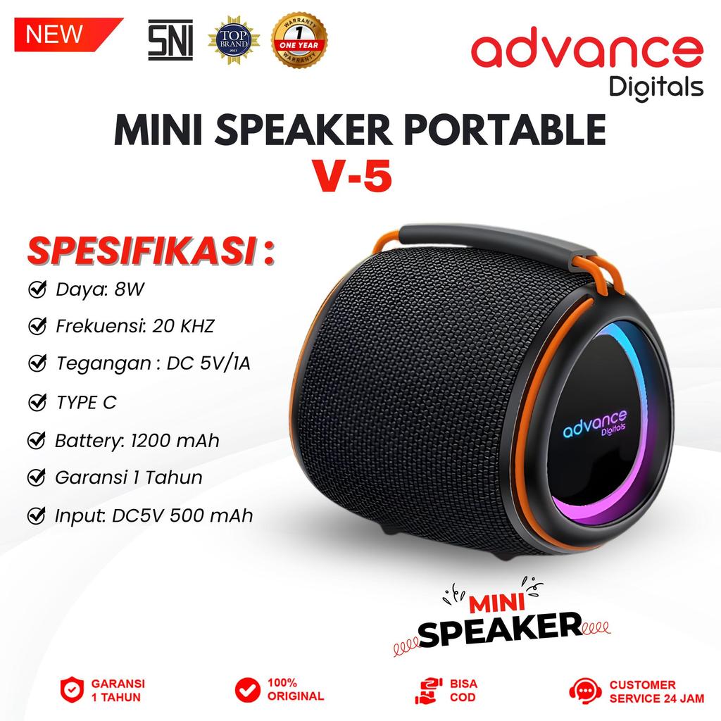 Advance Digitals V-5 Speaker Portable Bass Bluetooth Speaker Garansi 12 Bulan