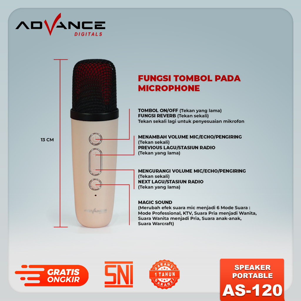 Advance Portable Karaoke Speaker AS-120 Lampu Tidur Speaker Karaoke Speaker Advance Speaker Salon Advance Speaker Aestetik Garansi Resmi 1 Tahun