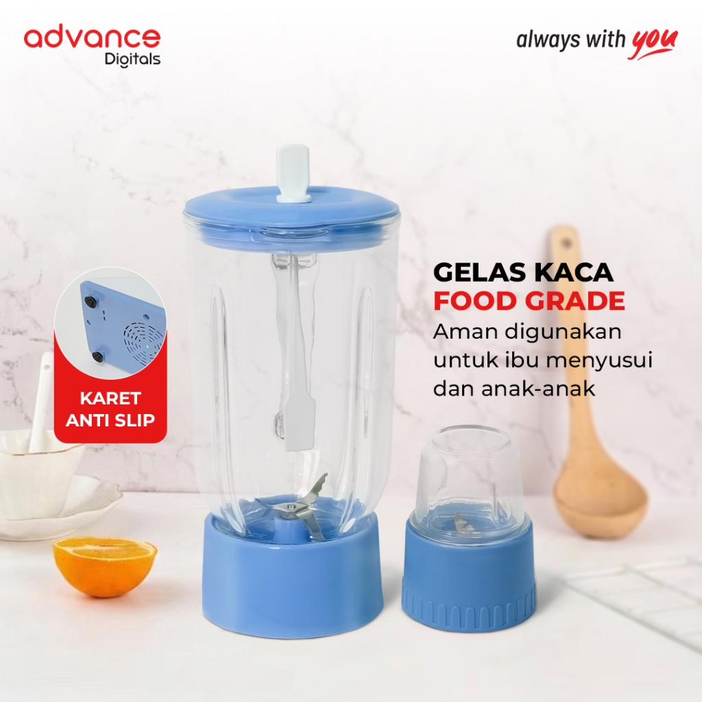 Advance Digitals BL2 Blender Kaca 2in1 Mixer 1.25L Food Masher 4 Mata Pisau Multifungsi Bergaransi  Food chopper
