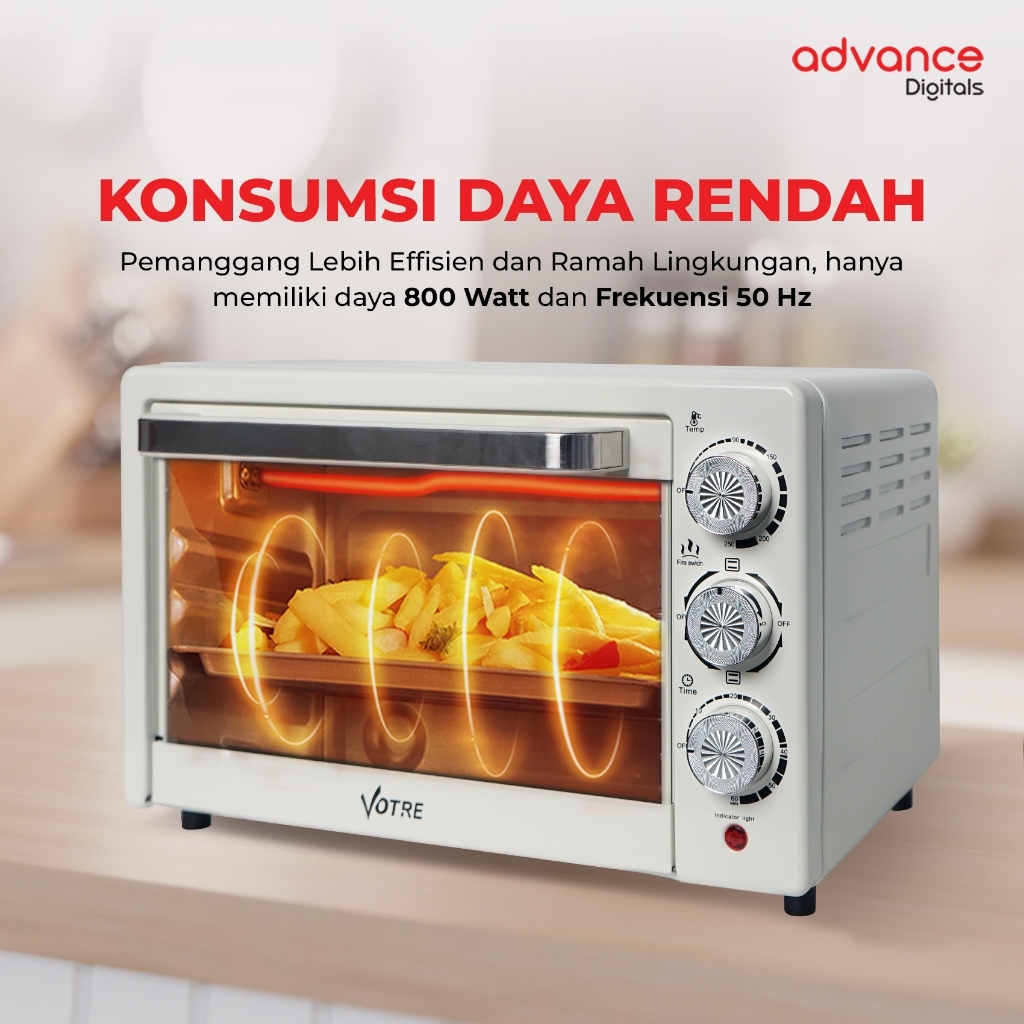 VOTRE V-3320 Electric Oven 22 Liter Oven Listrik 800 Watt Baki Nampan Rak Kawat Interior Dilapisi Galvanis Garansi Resmi 1 Tahun