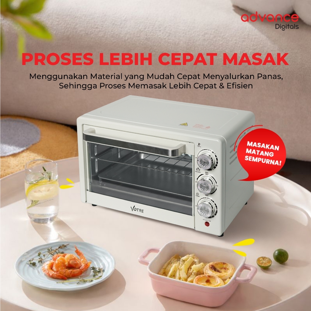 VOTRE V-3320 Electric Oven 22 Liter Oven Listrik 800 Watt Baki Nampan Rak Kawat Interior Dilapisi Galvanis Garansi Resmi 1 Tahun