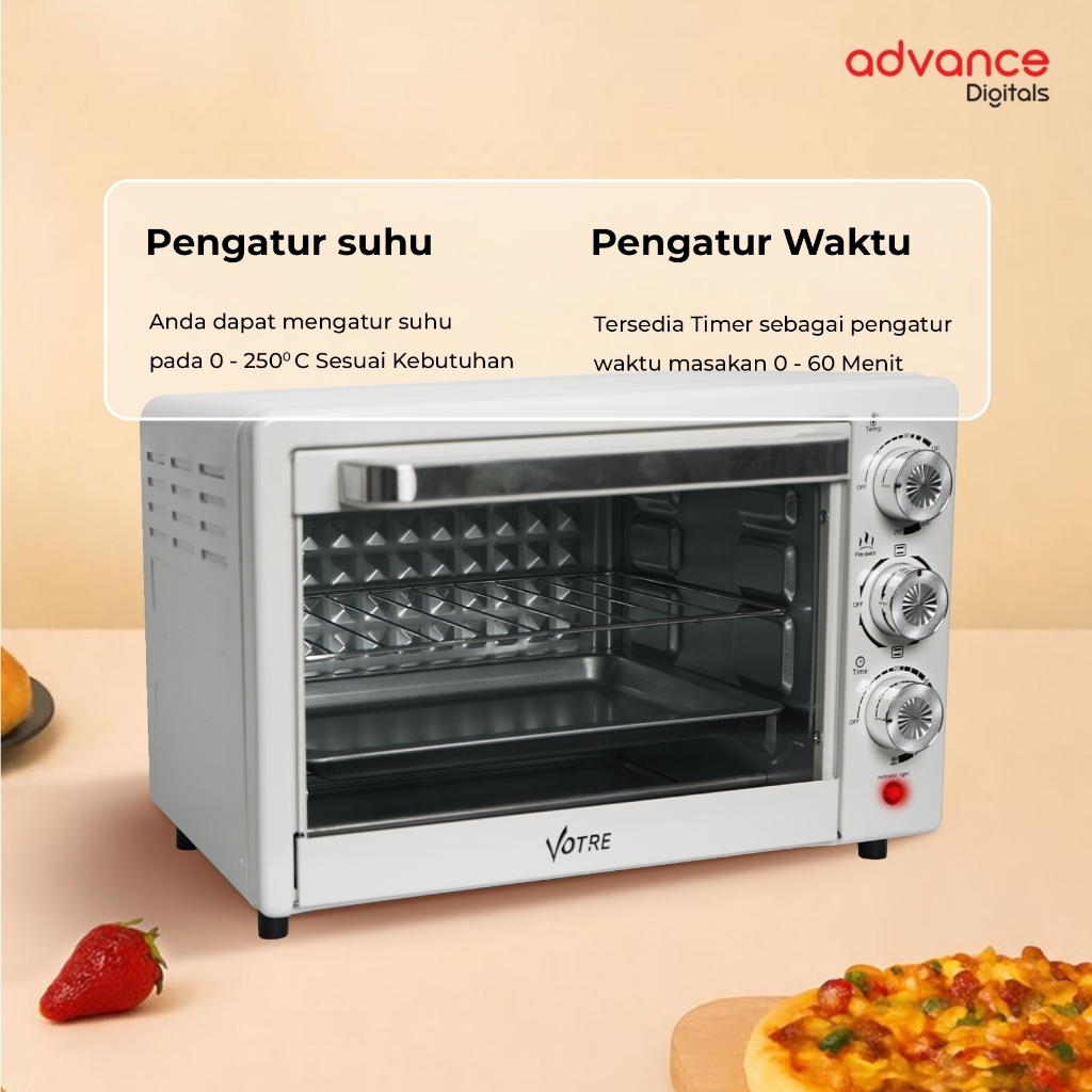 VOTRE V-3320 Electric Oven 22 Liter Oven Listrik 800 Watt Baki Nampan Rak Kawat Interior Dilapisi Galvanis Garansi Resmi 1 Tahun