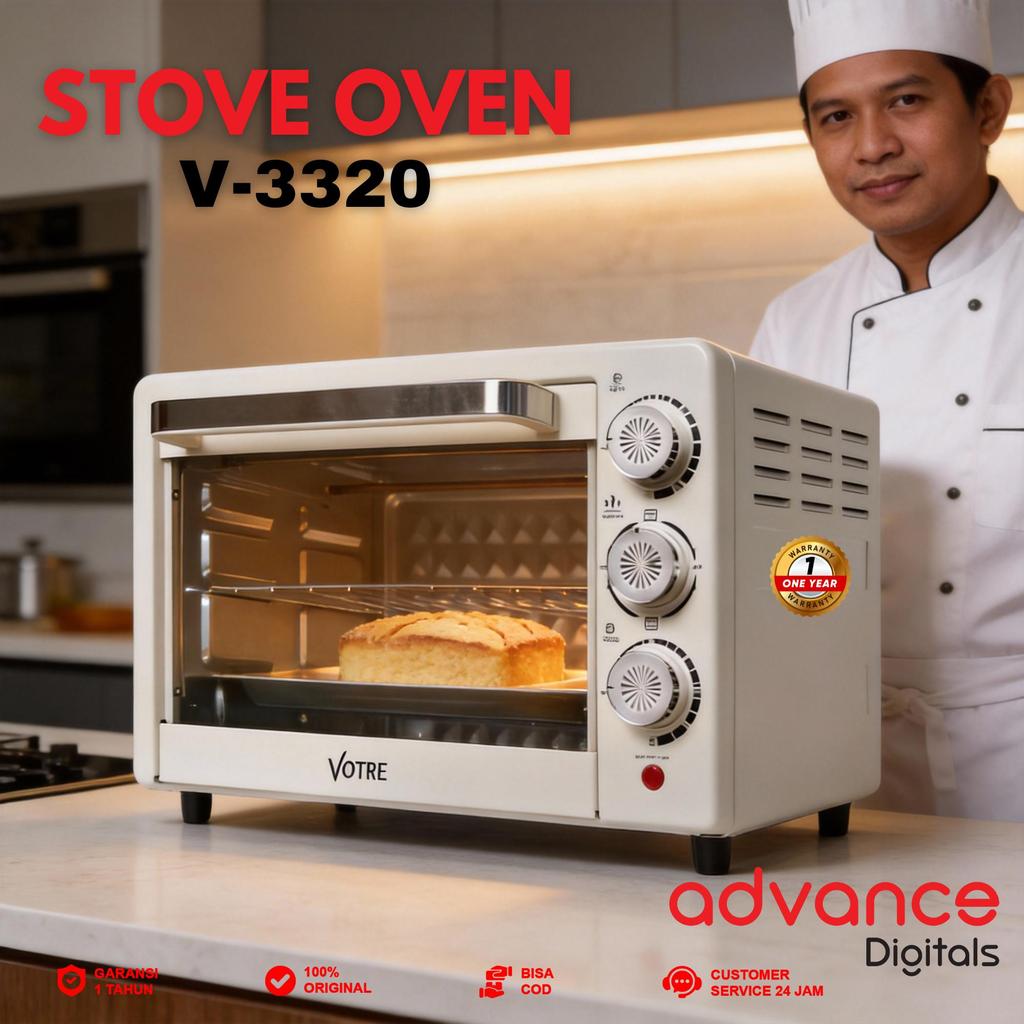 VOTRE V-3320 Electric Oven 22 Liter Oven Listrik 800 Watt Baki Nampan Rak Kawat Interior Dilapisi Galvanis Garansi Resmi 1 Tahun