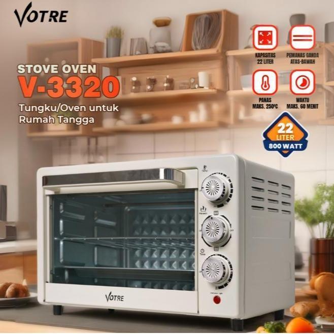VOTRE V-3320 Electric Oven 22 Liter Oven Listrik 800 Watt Baki Nampan Rak Kawat Interior Dilapisi Galvanis Garansi Resmi 1 Tahun