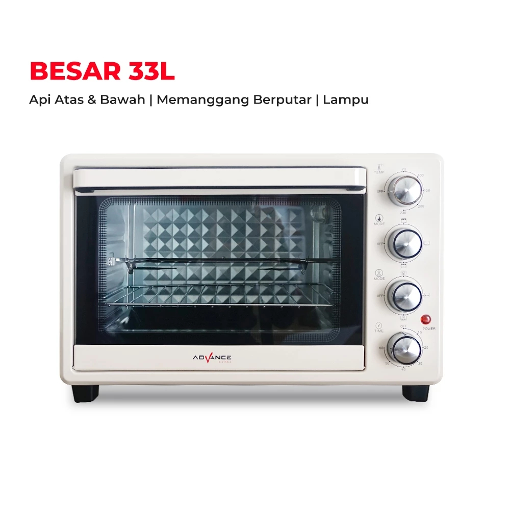 Advance Digitals AOV-600 Oven Listrik 33 Liter Big Oven Listrik 800 W Ayam Bakar 360° rotasi Panggang secara merata Pemanas Atas Bawah Garansi 1 Tahun