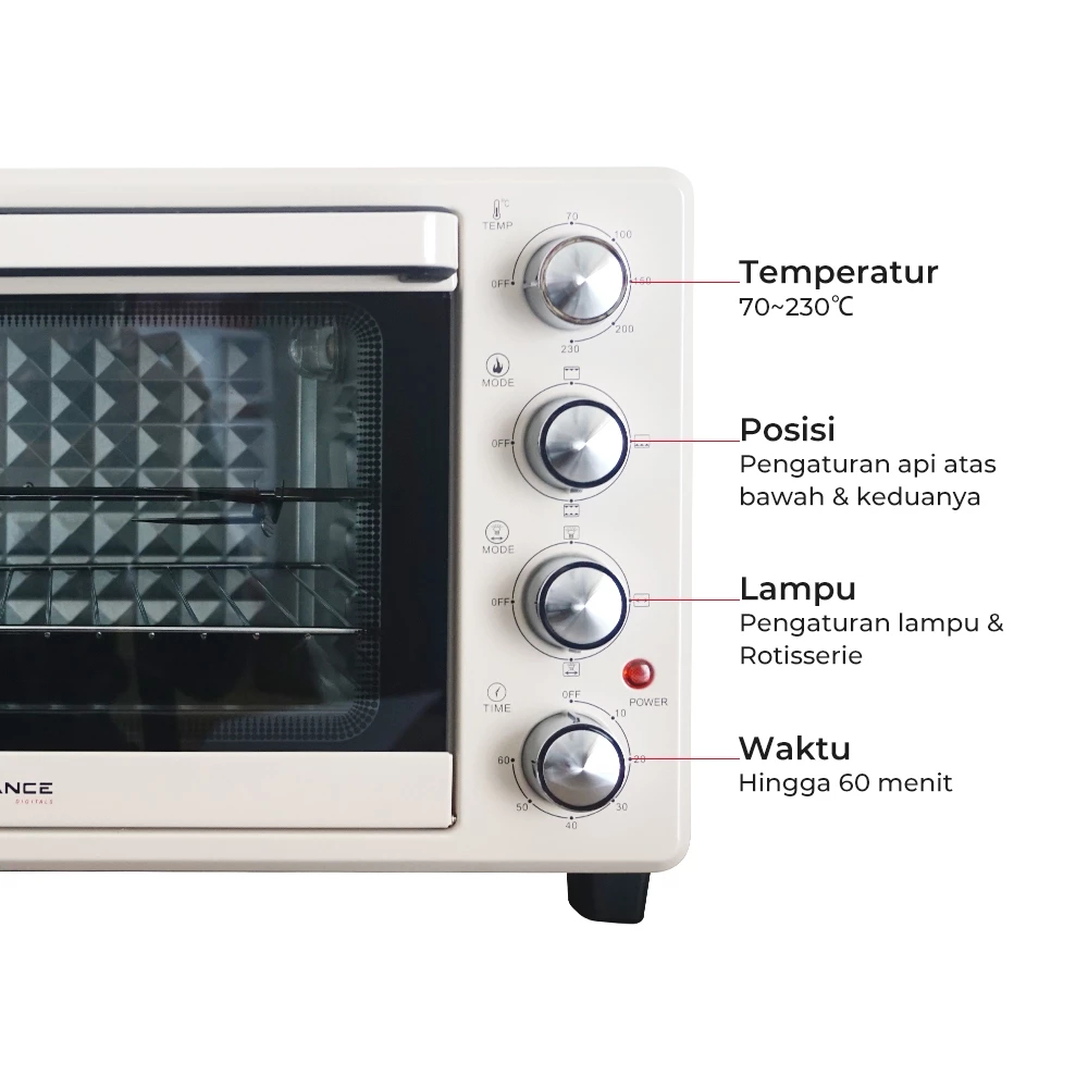 Advance Digitals AOV-600 Oven Listrik 33 Liter Big Oven Listrik 800 W Ayam Bakar 360° rotasi Panggang secara merata Pemanas Atas Bawah Garansi 1 Tahun