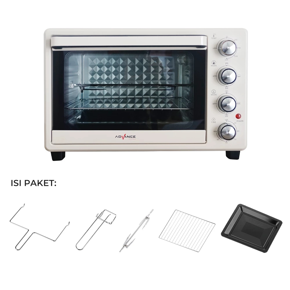 Advance Digitals AOV-600 Oven Listrik 33 Liter Big Oven Listrik 800 W Ayam Bakar 360° rotasi Panggang secara merata Pemanas Atas Bawah Garansi 1 Tahun