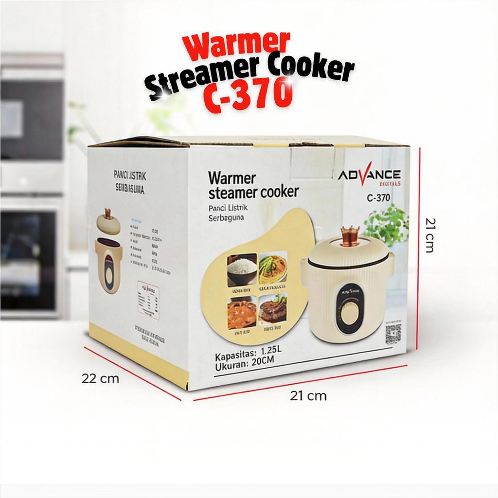 Advance Digitals C-370 Warmer Steamer Cooker / Panci Elektrik 1.25 Liter 400-600 Watt Garansi Resmi 1 Tahun Kabel Listrik Pink