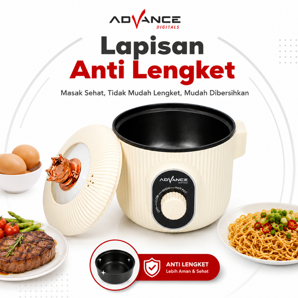 Advance Digitals C-370 Warmer Steamer Cooker / Panci Elektrik 1.25 Liter 400-600 Watt Garansi Resmi 1 Tahun Kabel Listrik Pink