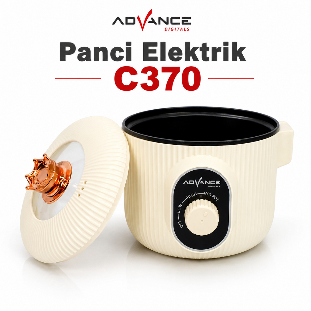 Advance Digitals C-370 Warmer Steamer Cooker / Panci Elektrik 1.25 Liter 400-600 Watt Garansi Resmi 1 Tahun Kabel Listrik Pink