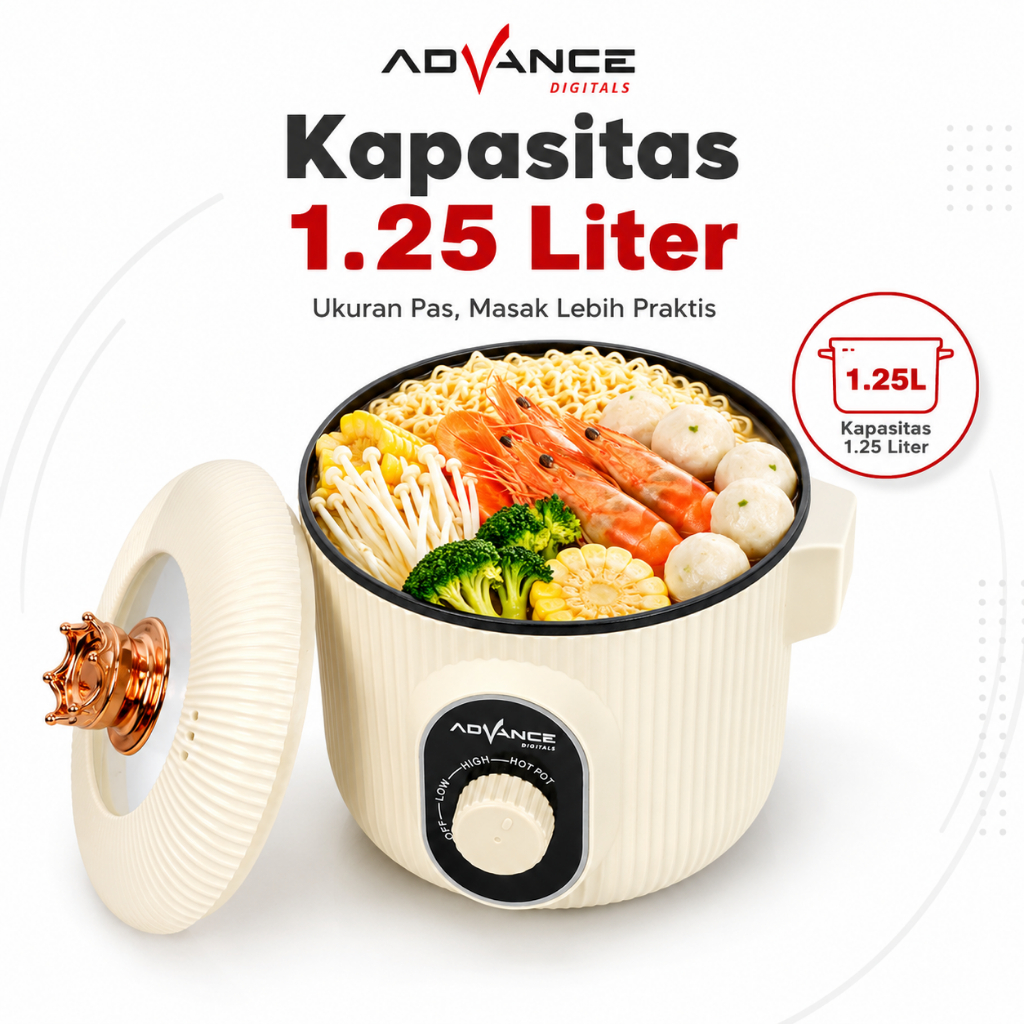 Advance Digitals C-370 Warmer Steamer Cooker / Panci Elektrik 1.25 Liter 400-600 Watt Garansi Resmi 1 Tahun Kabel Listrik Pink