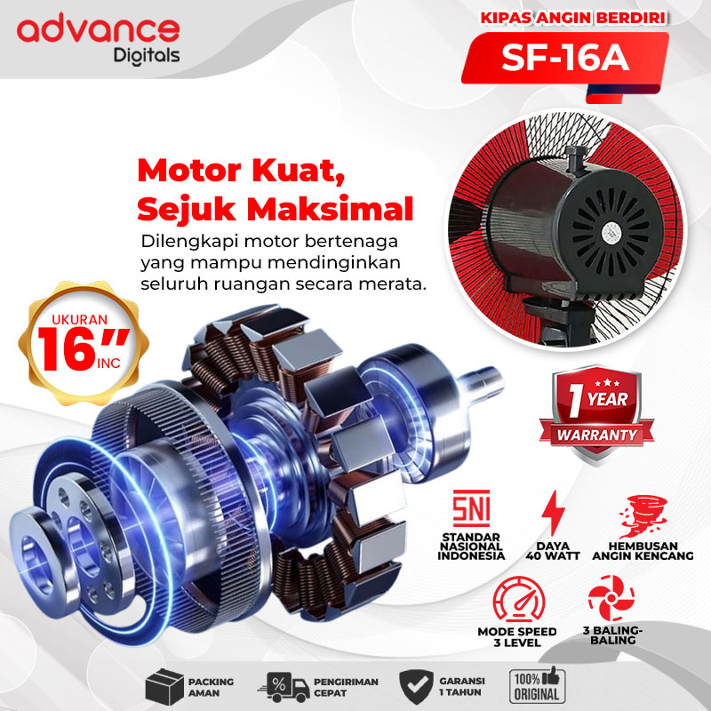 VOTRE Kipas Angin Standfan 16" SF-16A Advance Digitals Kipas berdiri 3 Speed Garansi 12 Bulan