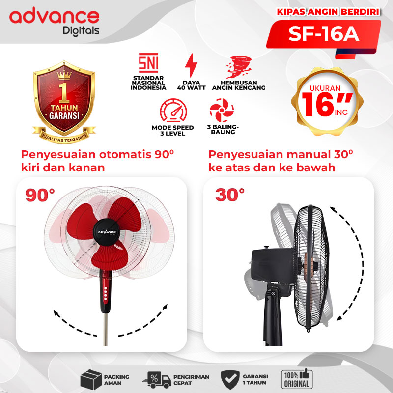 VOTRE Kipas Angin Standfan 16" SF-16A Advance Digitals Kipas berdiri 3 Speed Garansi 12 Bulan