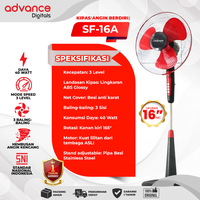 VOTRE Kipas Angin Standfan 16" SF-16A Advance Digitals Kipas berdiri 3 Speed Garansi 12 Bulan
