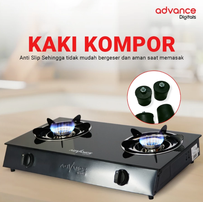 Advance GB-200K Kompor Gas 2 Tungku Kaca Api Biru Bahan Tebal irit Gas Garansi Resmi 1 Tahun