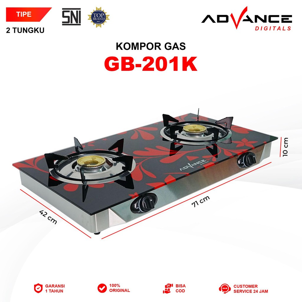 Advance Kompor Gas Kaca Tempered Glass 2 Tungku Advance GB-201K Garansi 1 Tahun
