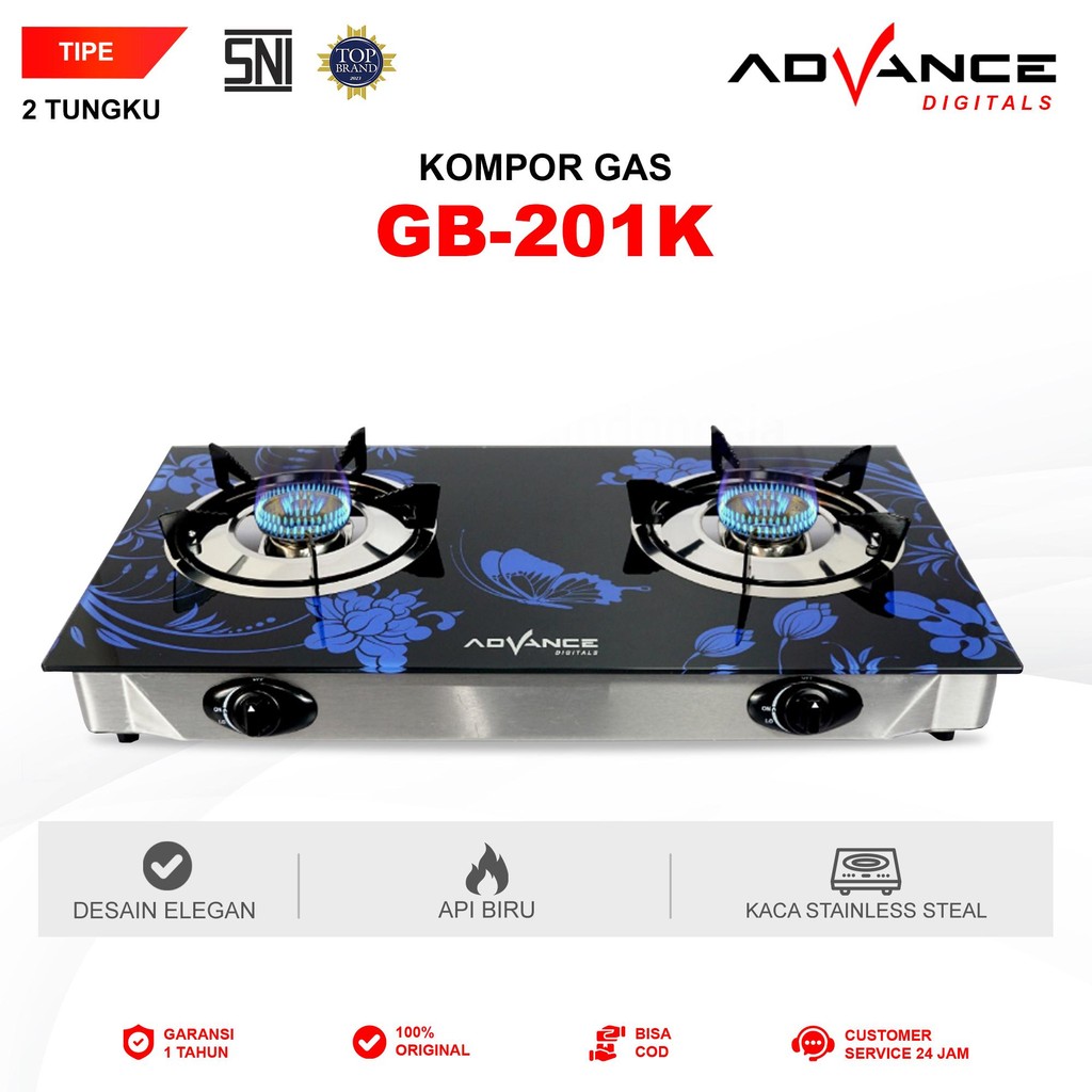 Advance Kompor Gas Kaca Tempered Glass 2 Tungku Advance GB-201K Garansi 1 Tahun