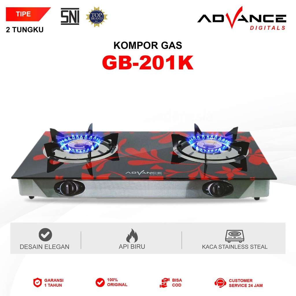 Advance Kompor Gas Kaca Tempered Glass 2 Tungku Advance GB-201K Garansi 1 Tahun