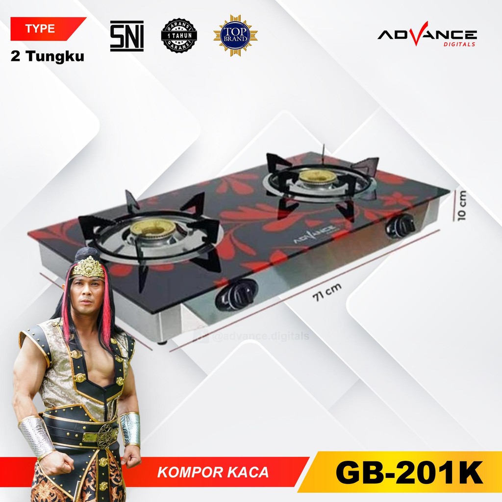 Advance Kompor Gas Kaca Tempered Glass 2 Tungku Advance GB-201K Garansi 1 Tahun
