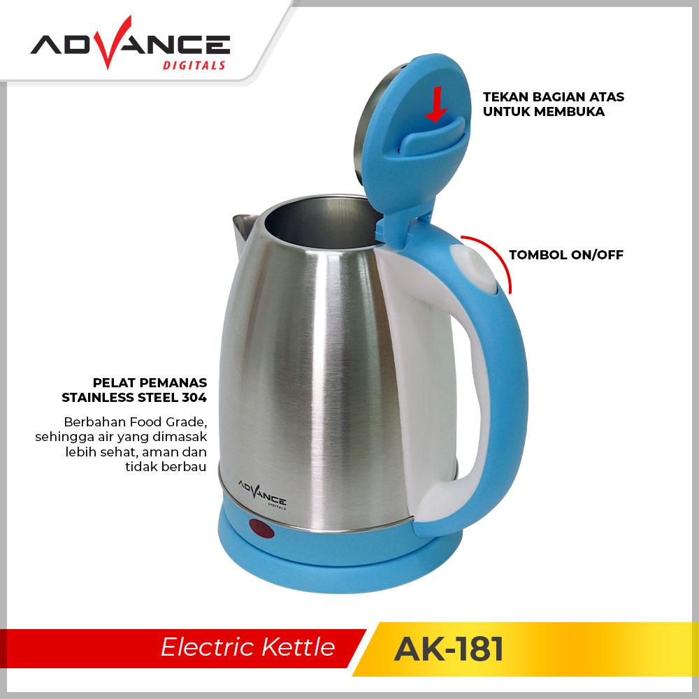 Advance AK181 Kettle Listrik 1.8L Teko Listrik Anti-rust thermos Stainless Steel with Cool Touch Handle