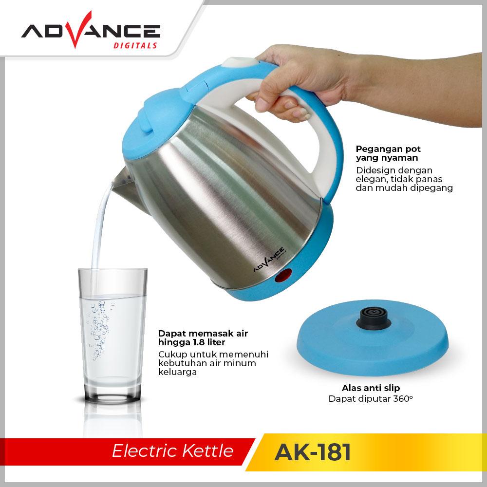 Advance AK181 Kettle Listrik 1.8L Teko Listrik Anti-rust thermos Stainless Steel with Cool Touch Handle