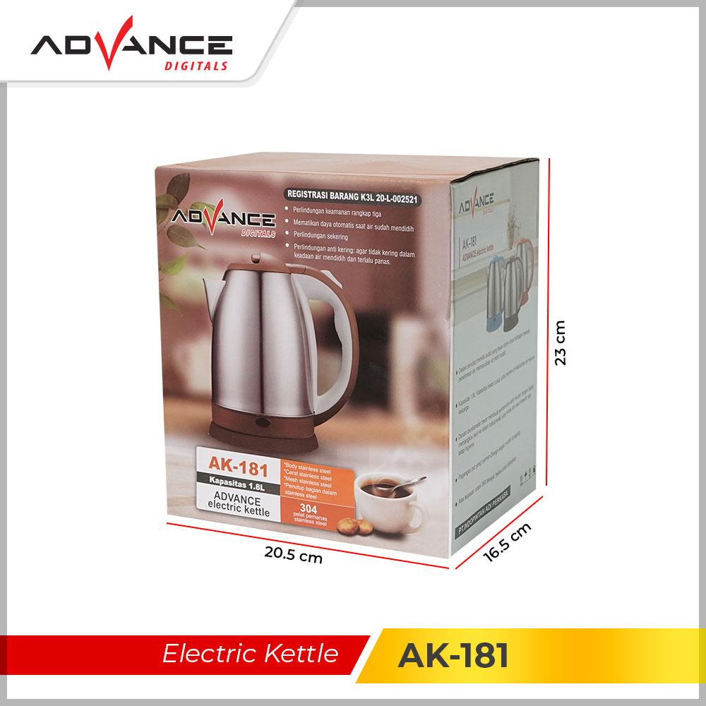 Advance AK181 Kettle Listrik 1.8L Teko Listrik Anti-rust thermos Stainless Steel with Cool Touch Handle