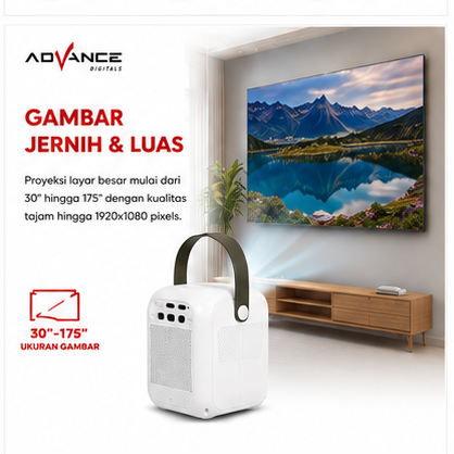 Advance AP 01 Proyektor Portabel, Proyeksi Pintar HD 1080P Home Theater Android  6500 Lumens Full HD LCD LED Garansi 12 Bulan