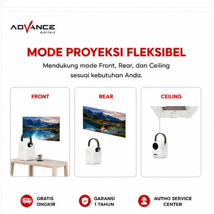 Advance AP 01 Proyektor Portabel, Proyeksi Pintar HD 1080P Home Theater Android  6500 Lumens Full HD LCD LED Garansi 12 Bulan