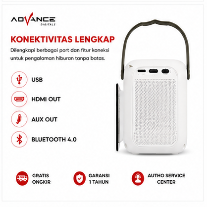Advance AP 01 Proyektor Portabel, Proyeksi Pintar HD 1080P Home Theater Android  6500 Lumens Full HD LCD LED Garansi 12 Bulan