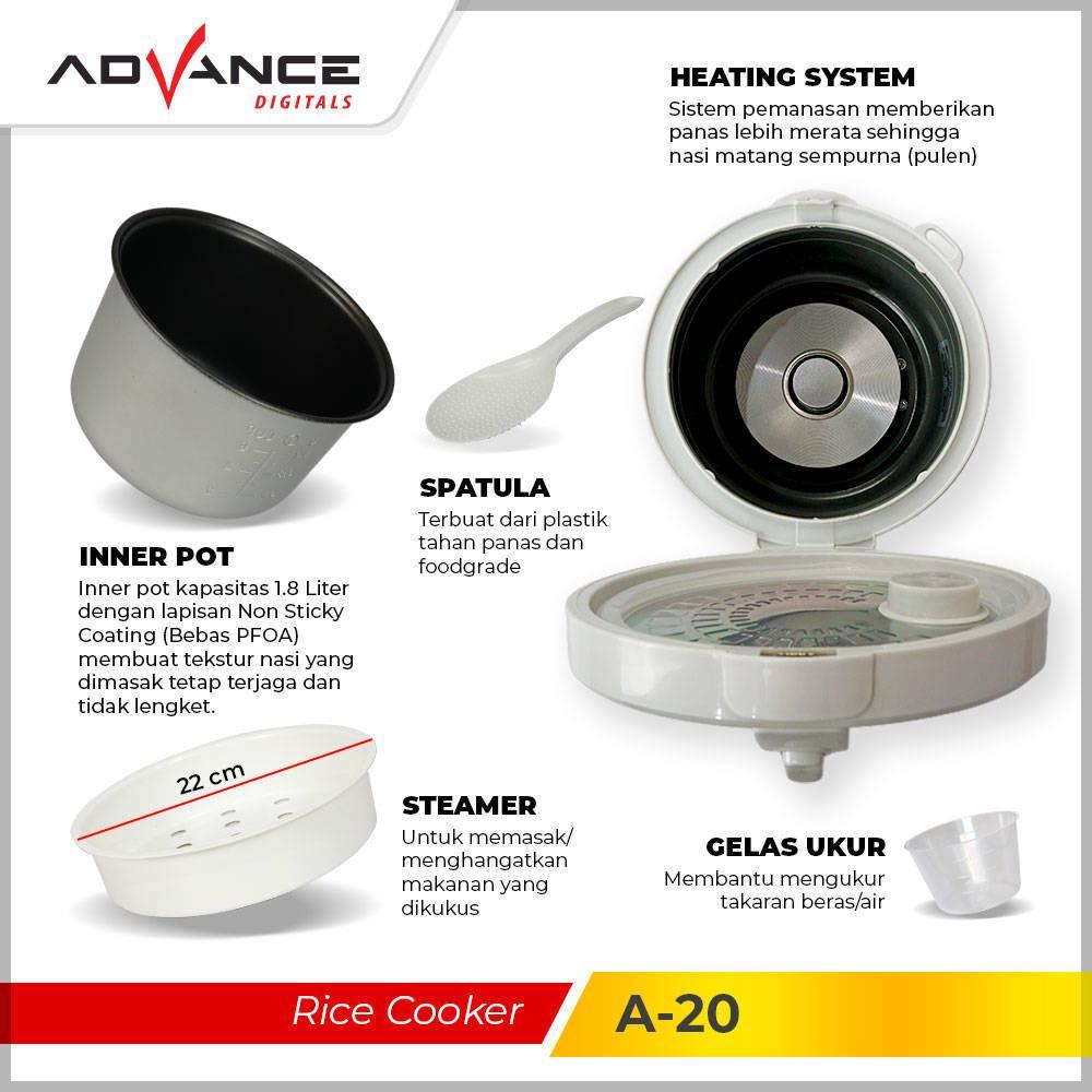 Advance A-21 Rice Cooker Elektrik Penanak Nasi Multifungsi 1.8 L 3in1 Garansi Resmi 1 Tahun Bisa COD