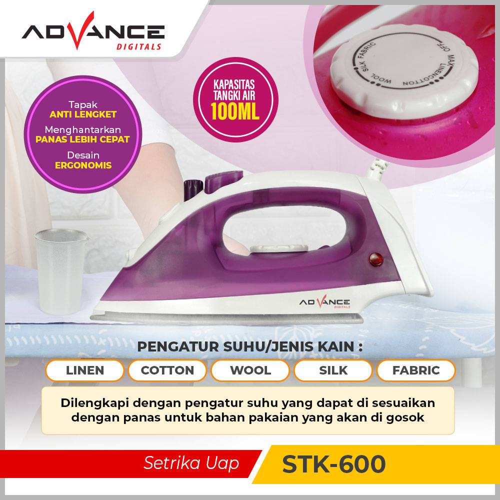 Advance Setrika Uap Listrik Anti Lengket Advance STK-600 Garansi Resmi 1 Tahun