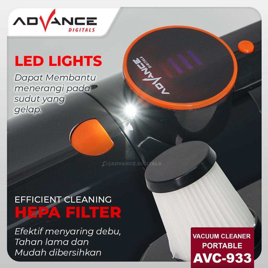 Advance Digitals AVC-933 Vacum Cleaner Portable Daya Baterai Besar 2500 mAh 65 Watt LED Lightning Vakum Tabung Pel dan Sapu Listrik Garansi Resmi 1 Tahun