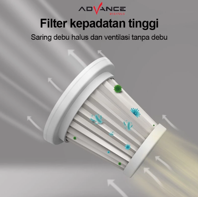 Advance Digitals AVC-933 Vacum Cleaner Portable Daya Baterai Besar 2500 mAh 65 Watt LED Lightning Vakum Tabung Pel dan Sapu Listrik Garansi Resmi 1 Tahun