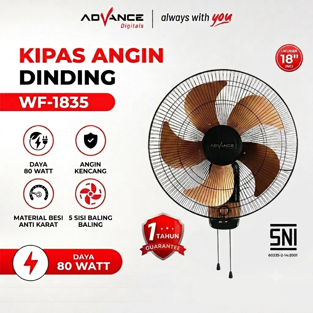 Advance Digitals Kipas Angin Dinding WF-1835 18inch 80 Watt Garansi 1 Tahun