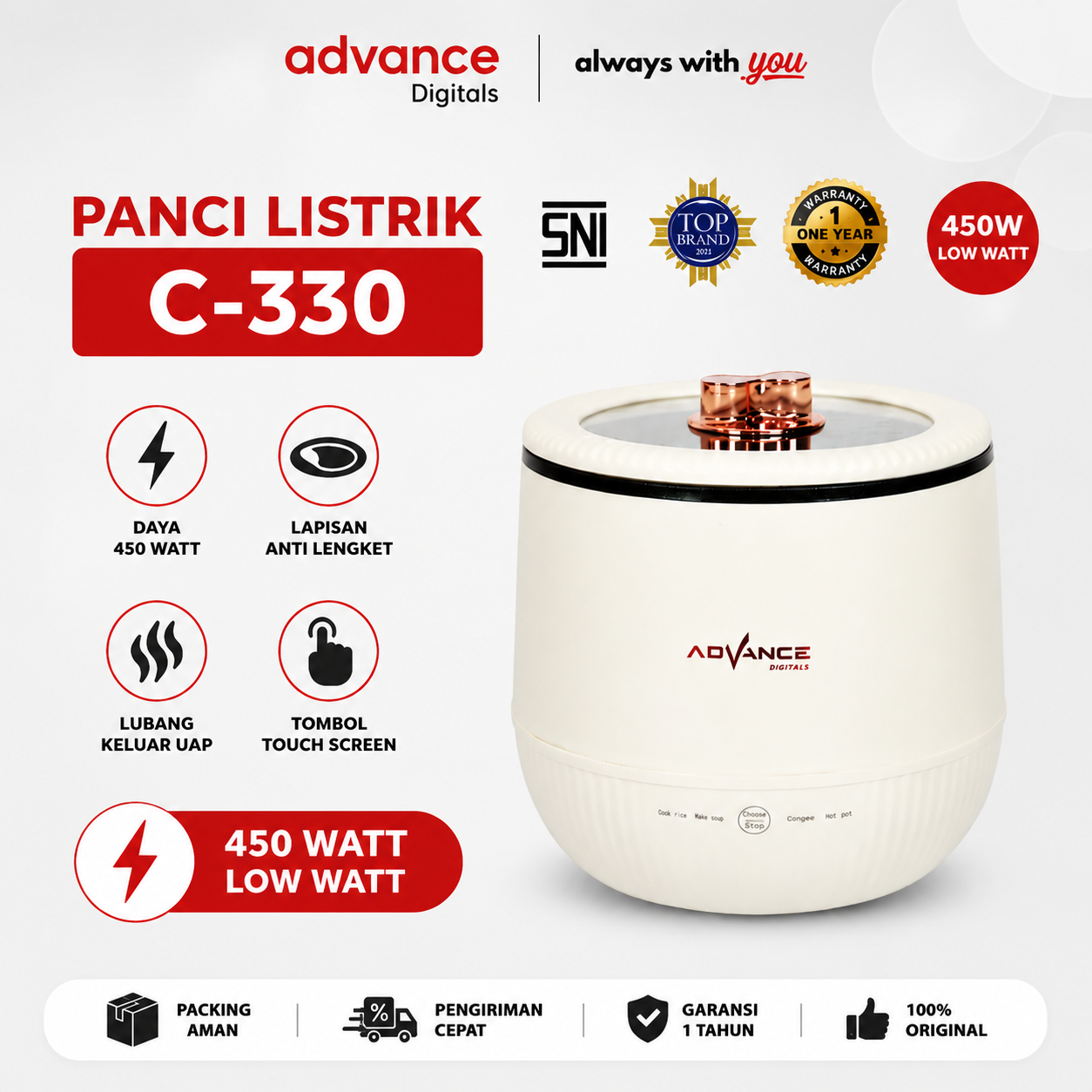 Advanve Digitals Panci Listrik Multifungsi Bisa Masak Nasi C-330 GARANSI RESMI 1TAHUN