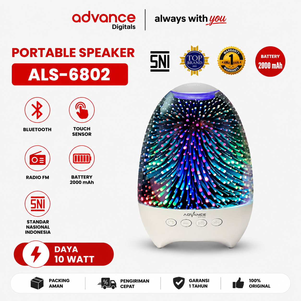 Advance Digitals ALS6802 Speaker Portable Bluetooth Touch Lamp Speaker Portable Desk Lamp Speaker Lampu Flame Lamp