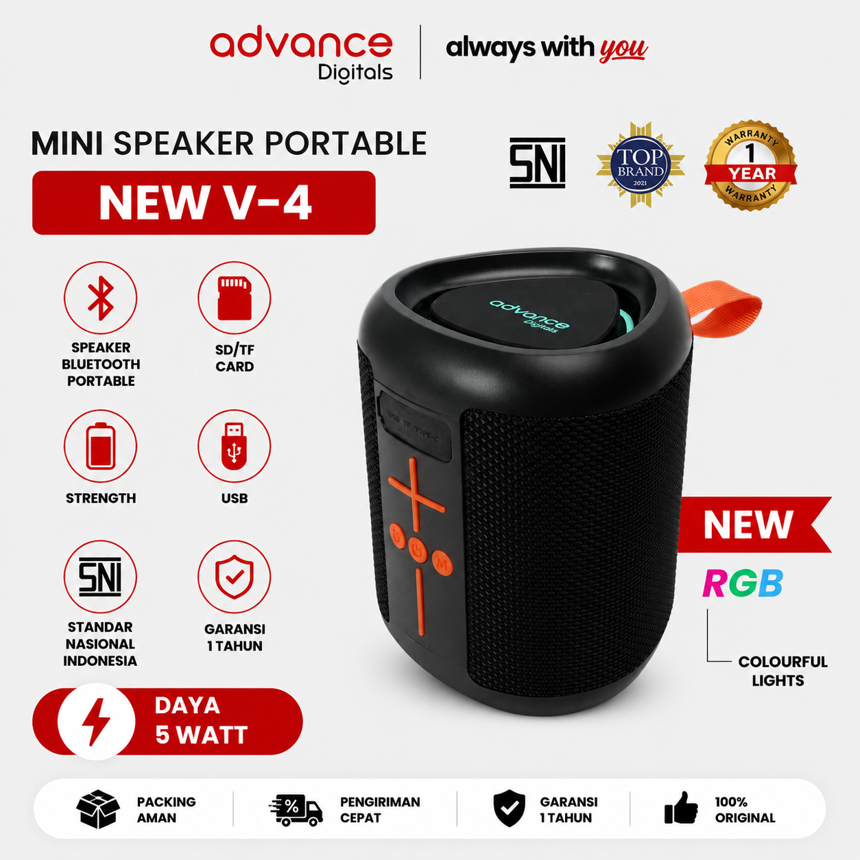 Advance Digitals V-4 Speaker Splash Proof Portable Bass Bluetooth Speaker Garansi 12 Bulan