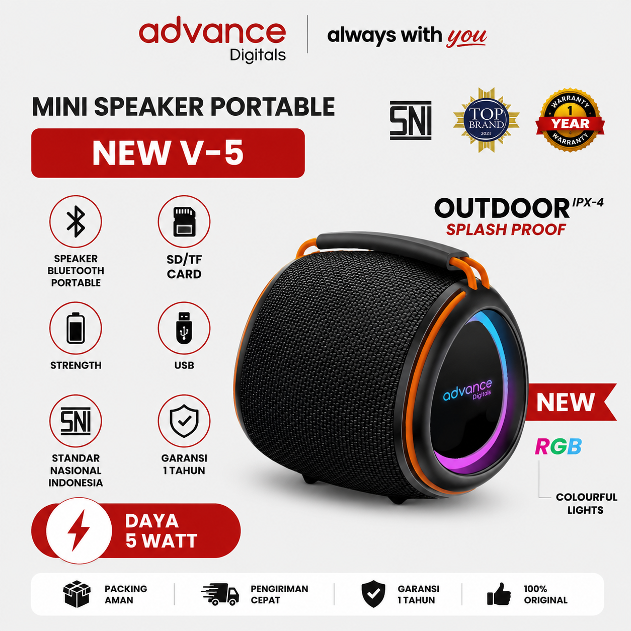 Advance Digitals V-5 Speaker Portable Bass Bluetooth Speaker Garansi 12 Bulan
