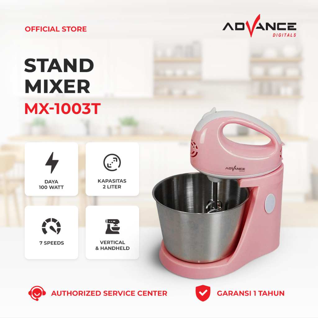 Advance Stand Mixer MX1003T 2 Liter 100 Watt 7 Kecepatan Garansi Resmi 1 tahun /  Mesin Pengaduk Adonan Multifungsi MX 1003 T  7 Speed / MX-1003T