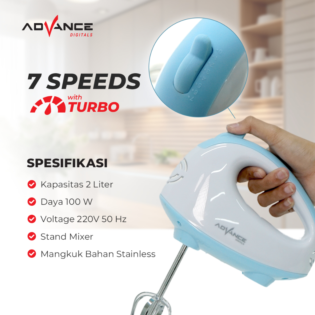 Advance Stand Mixer MX1003T 2 Liter 100 Watt 7 Kecepatan Garansi Resmi 1 tahun /  Mesin Pengaduk Adonan Multifungsi MX 1003 T  7 Speed / MX-1003T
