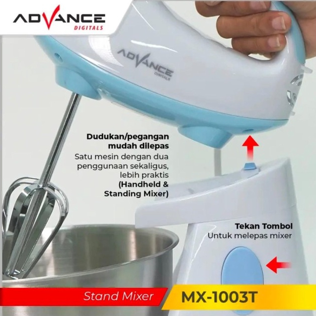 Advance Stand Mixer MX1003T 2 Liter 100 Watt 7 Kecepatan Garansi Resmi 1 tahun /  Mesin Pengaduk Adonan Multifungsi MX 1003 T  7 Speed / MX-1003T