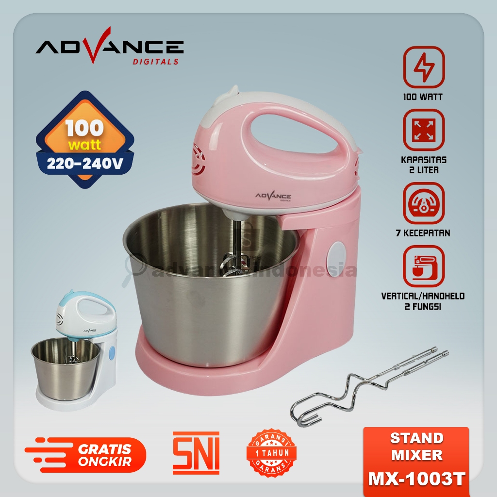 Advance Stand Mixer MX1003T 2 Liter 100 Watt 7 Kecepatan Garansi Resmi 1 tahun /  Mesin Pengaduk Adonan Multifungsi MX 1003 T  7 Speed / MX-1003T