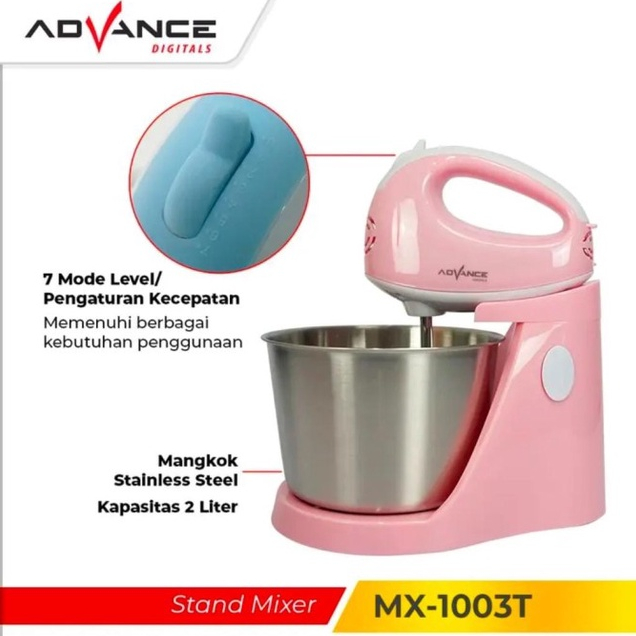 Advance Stand Mixer MX1003T 2 Liter 100 Watt 7 Kecepatan Garansi Resmi 1 tahun /  Mesin Pengaduk Adonan Multifungsi MX 1003 T  7 Speed / MX-1003T