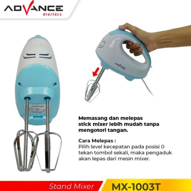 Advance Stand Mixer MX1003T 2 Liter 100 Watt 7 Kecepatan Garansi Resmi 1 tahun /  Mesin Pengaduk Adonan Multifungsi MX 1003 T  7 Speed / MX-1003T