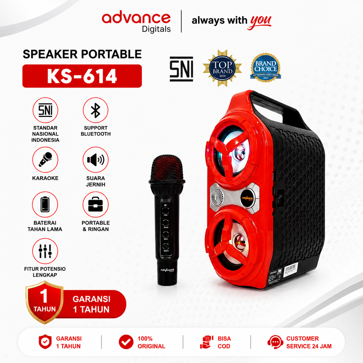 Advance Digitals KS-614 Speaker Portable Bluetooth dengan 1 Mic Wireless Karaoke