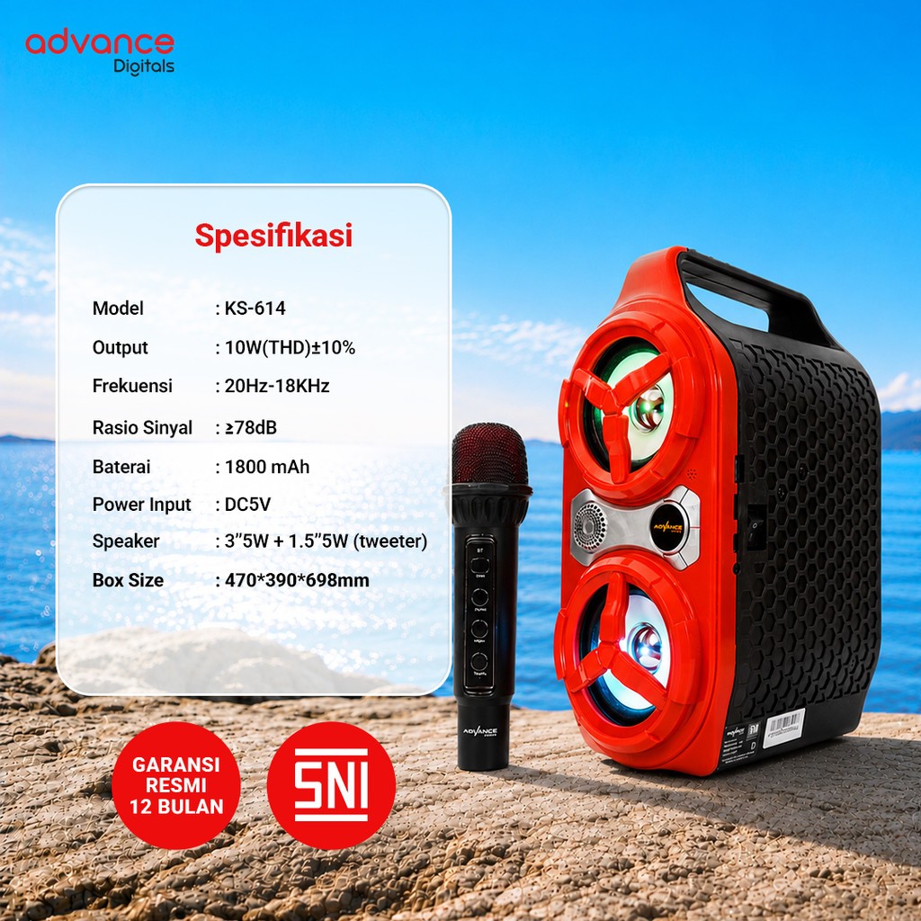 Advance Digitals KS-614 Speaker Portable Bluetooth dengan 1 Mic Wireless Karaoke