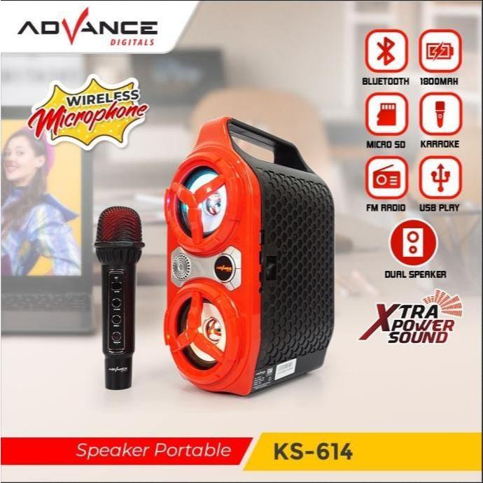 Advance Digitals KS-614 Speaker Portable Bluetooth dengan 1 Mic Wireless Karaoke