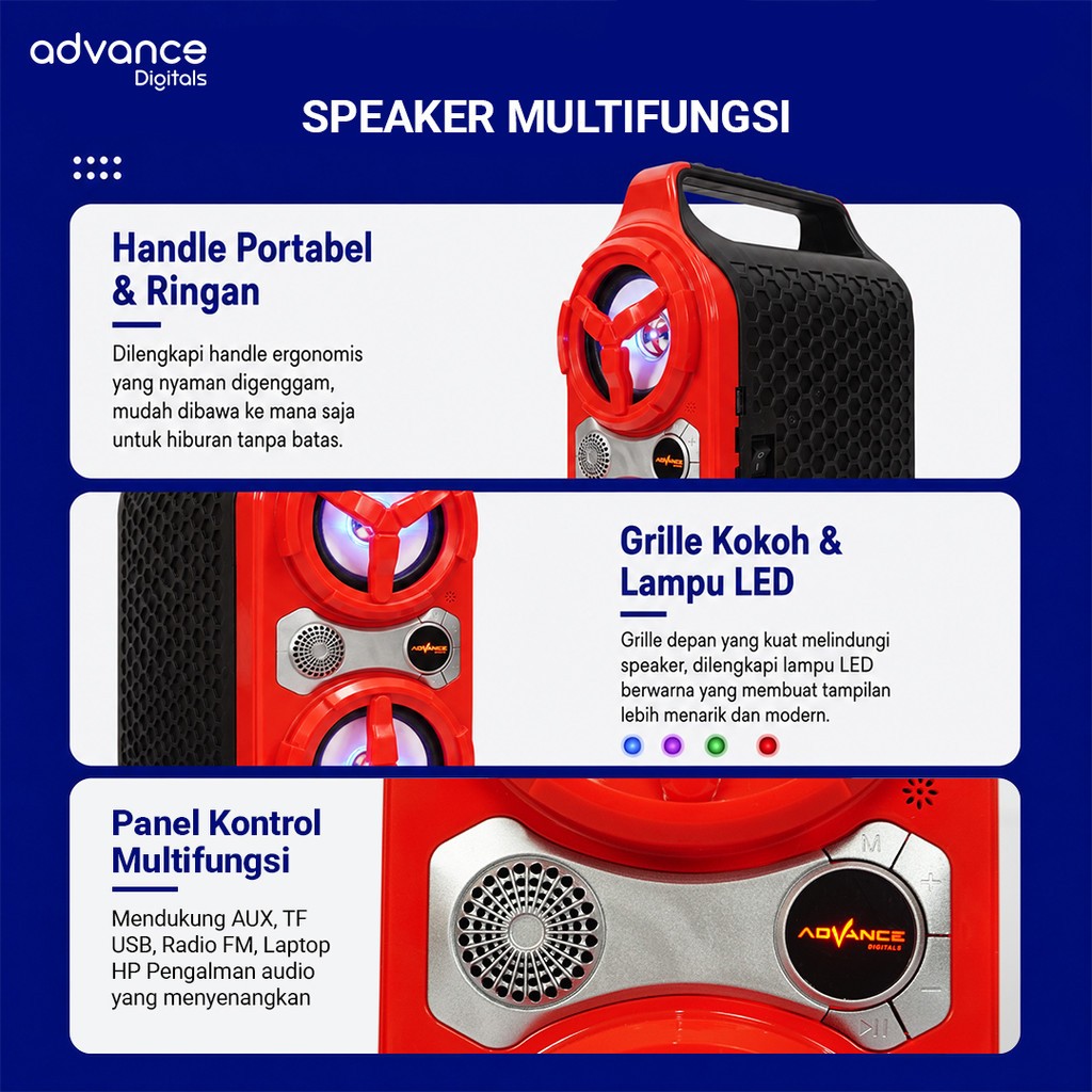 Advance Digitals KS-614 Speaker Portable Bluetooth dengan 1 Mic Wireless Karaoke