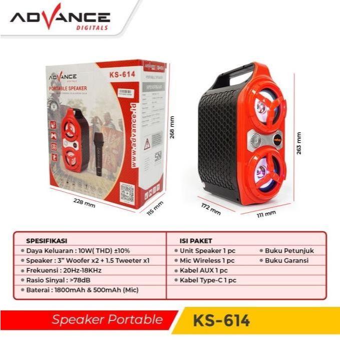 Advance Digitals KS-614 Speaker Portable Bluetooth dengan 1 Mic Wireless Karaoke